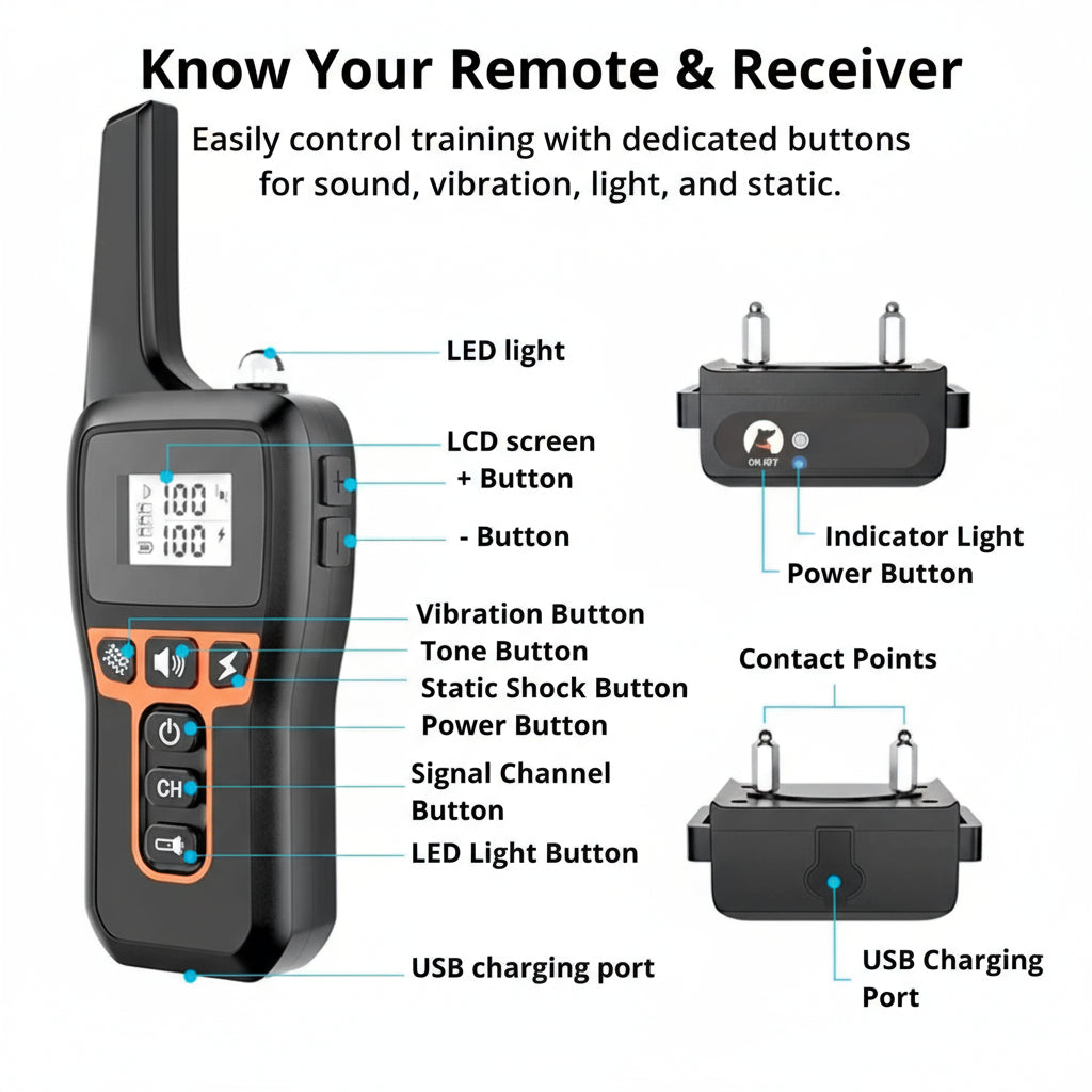 Amtn Club | 1000m Waterproof Dog Training Collar – Rechargeable, Remote Control & Adjustable for Small, Medium, and Large Dogs