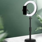 Koadclo | Minimalist Circular Makeup Lamp – USB LED Fill Light with Metal Phone Holder, Black