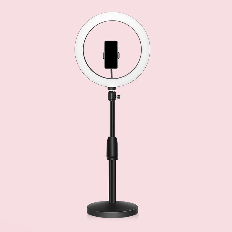 Koadclo | Minimalist Circular Makeup Lamp – USB LED Fill Light with Metal Phone Holder, Black