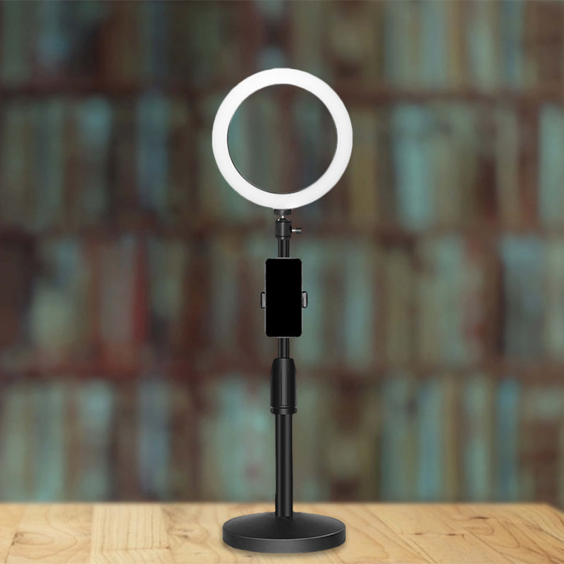 Koadclo | Minimalist Circular Makeup Lamp – USB LED Fill Light with Metal Phone Holder, Black