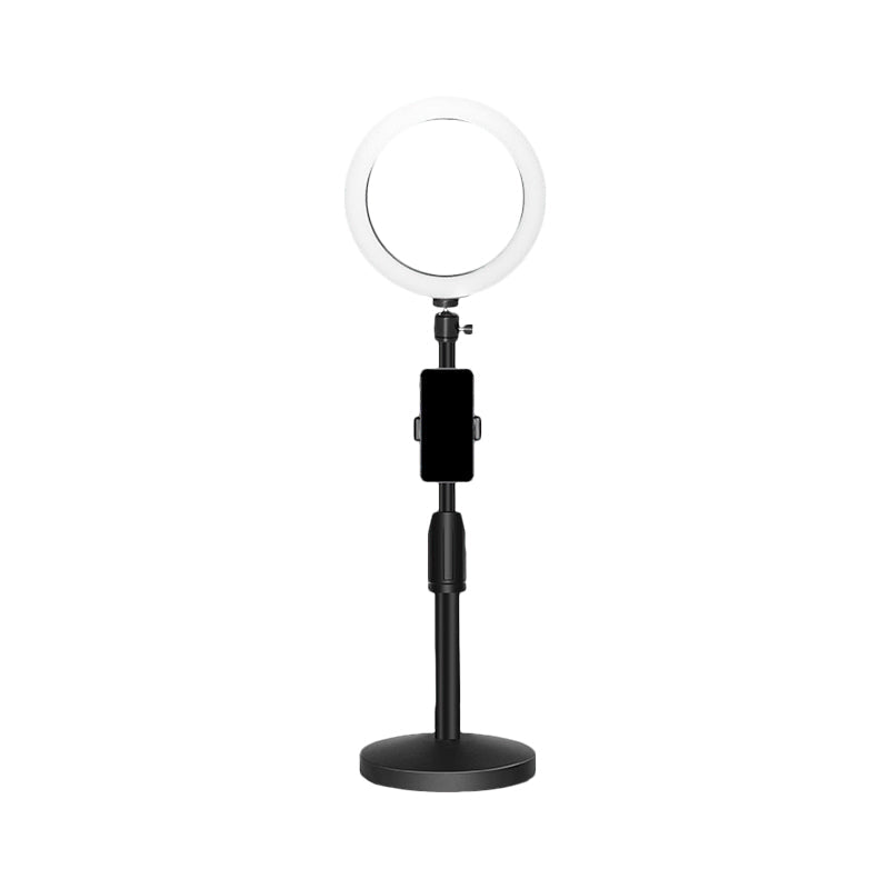 Koadclo | Minimalist Circular Makeup Lamp – USB LED Fill Light with Metal Phone Holder, Black
