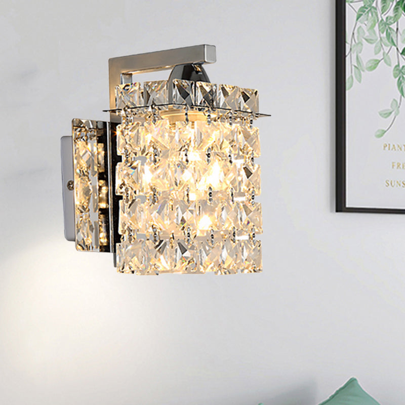 Koadclo | Rectangular Crystal Wall Sconce - Chrome with Crystal Rod Draping