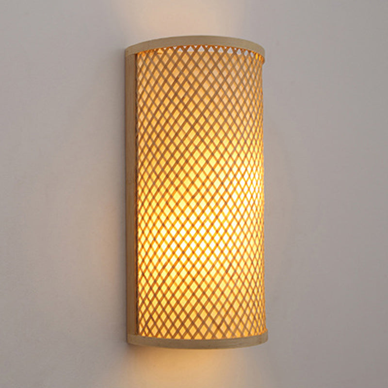 Koadclo | Half-Cylindrical Flush Mount Wall Lamp - Minimalist Bamboo Hallway Light in Beige