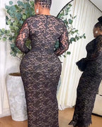 Elegant V-Neck Lace Long Sleeve Slim Maxi Dress