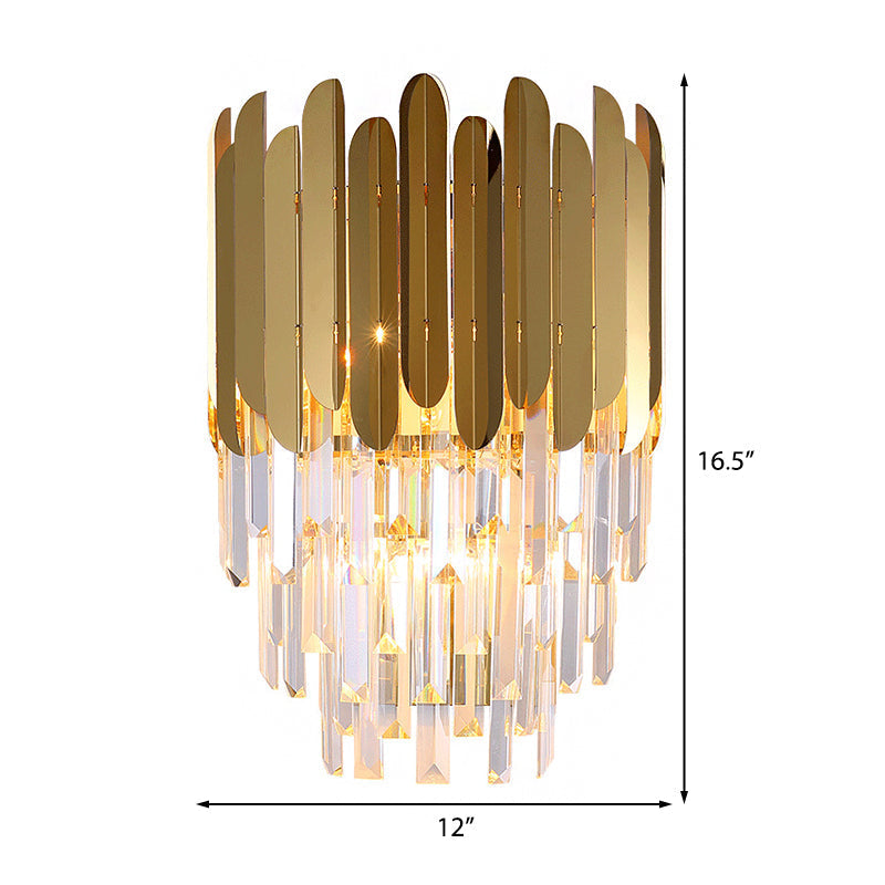 Koadclo | Stacked Wall Light – Modernist Brass Metal Lamp with Clear Crystal Block