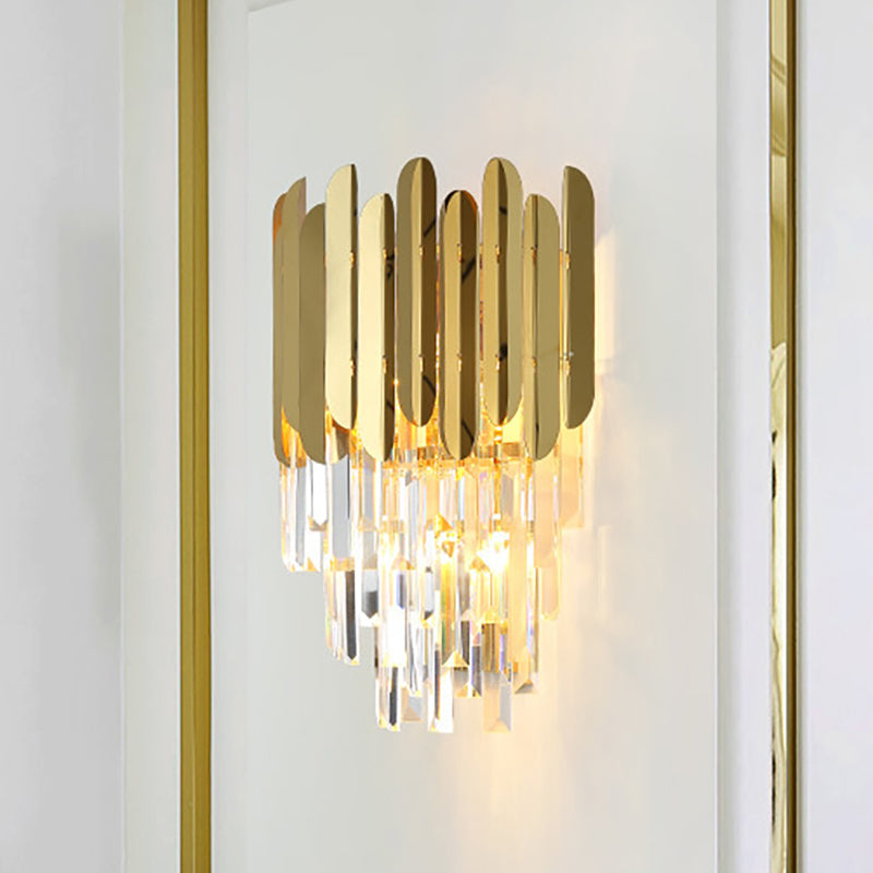 Koadclo | Stacked Wall Light – Modernist Brass Metal Lamp with Clear Crystal Block