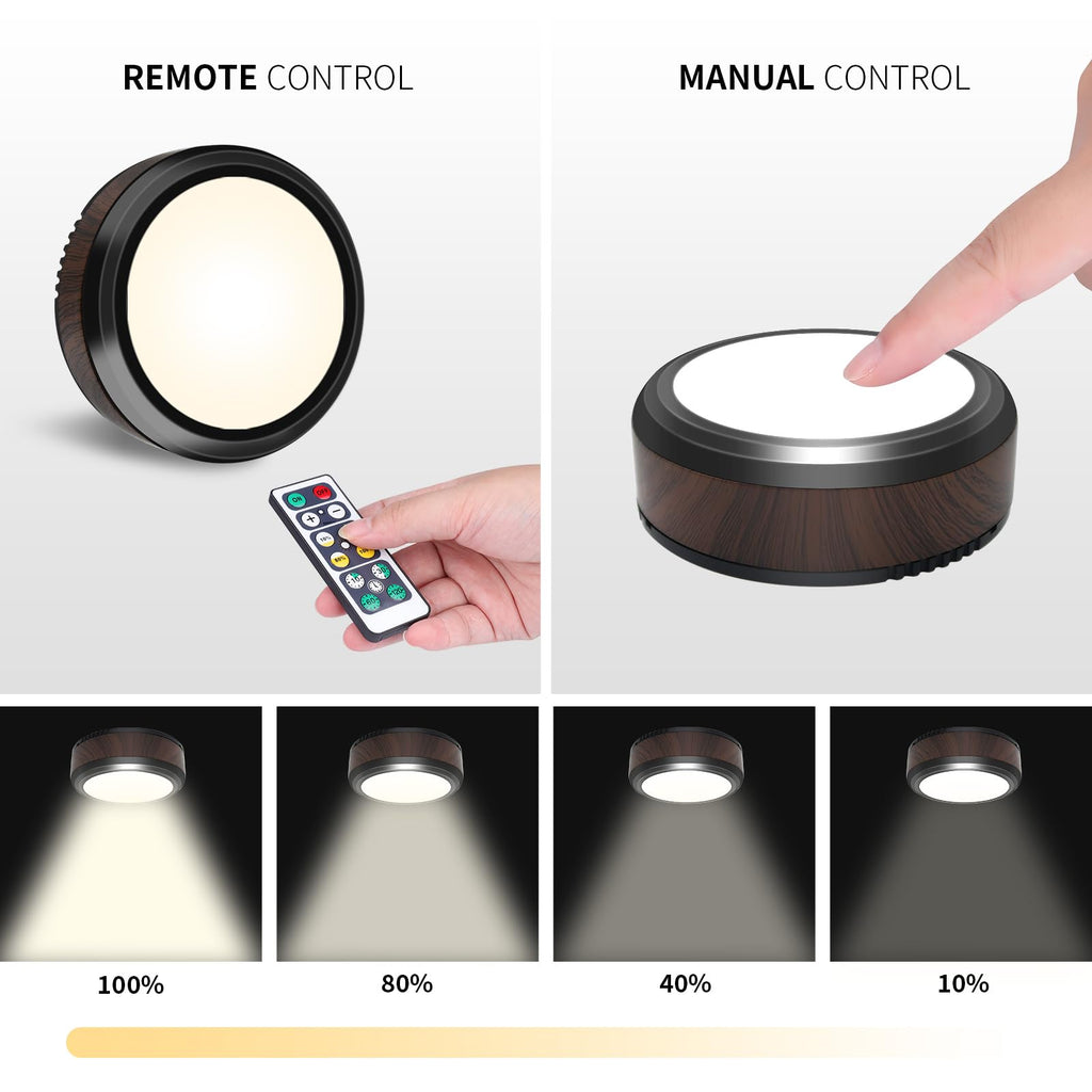 Koadclo | Remote Control LED Puck Light – Dimmable Battery-Operated Under Cabinet Light, 6 Pack Natural White