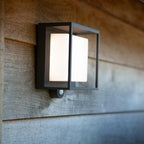 Koadclo | Lutec Curtis LED Solar Wall Lamp – Anthracite Modern Square Surface Mounted Light with PIR Motion Sensor
