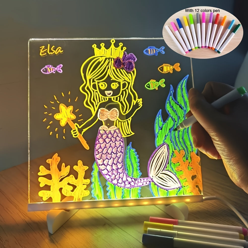 Koadclo | USB LED Noteboard with 12 Colored Pens - Bright Message Board for Office & Home