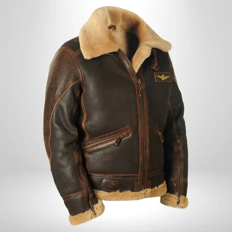 Aurelius | Men’s Leather Aviator Jacket with Shearling Collar