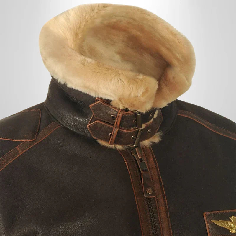 Aurelius | Men’s Leather Aviator Jacket with Shearling Collar