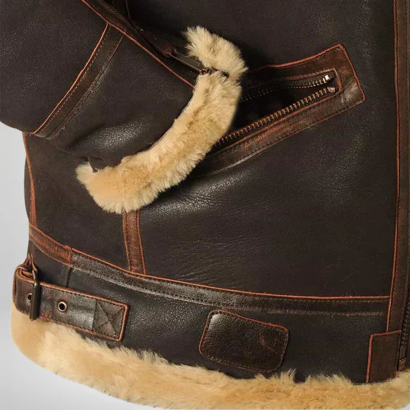 Aurelius | Men’s Leather Aviator Jacket with Shearling Collar
