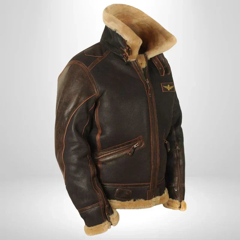 Aurelius | Men’s Leather Aviator Jacket with Shearling Collar