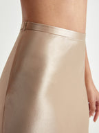 High Waisted Satin Flowy Midi Skirt with Elastic Waistband