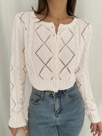 Diamonds Eyelet Button Up Knit Top | Women’s Casual Spring Fashion