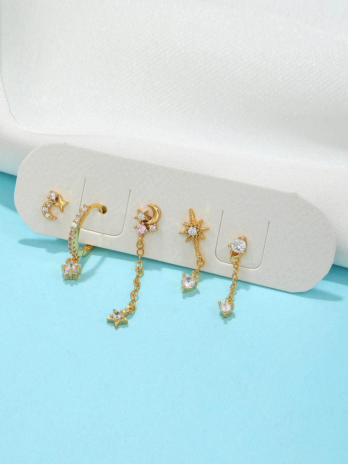 Stars and Moon Earrings-5 Pieces Trendy Celestial Jewelry Set