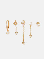 Stars and Moon Earrings-5 Pieces Trendy Celestial Jewelry Set