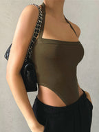 Solid Halter Bodysuit for Women Comfort Fit Stretch
