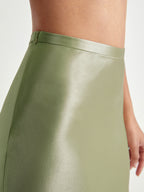 High Waisted Satin Flowy Midi Skirt with Elastic Waistband