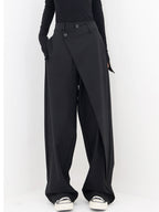 Asymmetrical Layer Button Wide Leg Dress Pants High Waist Office Wear
