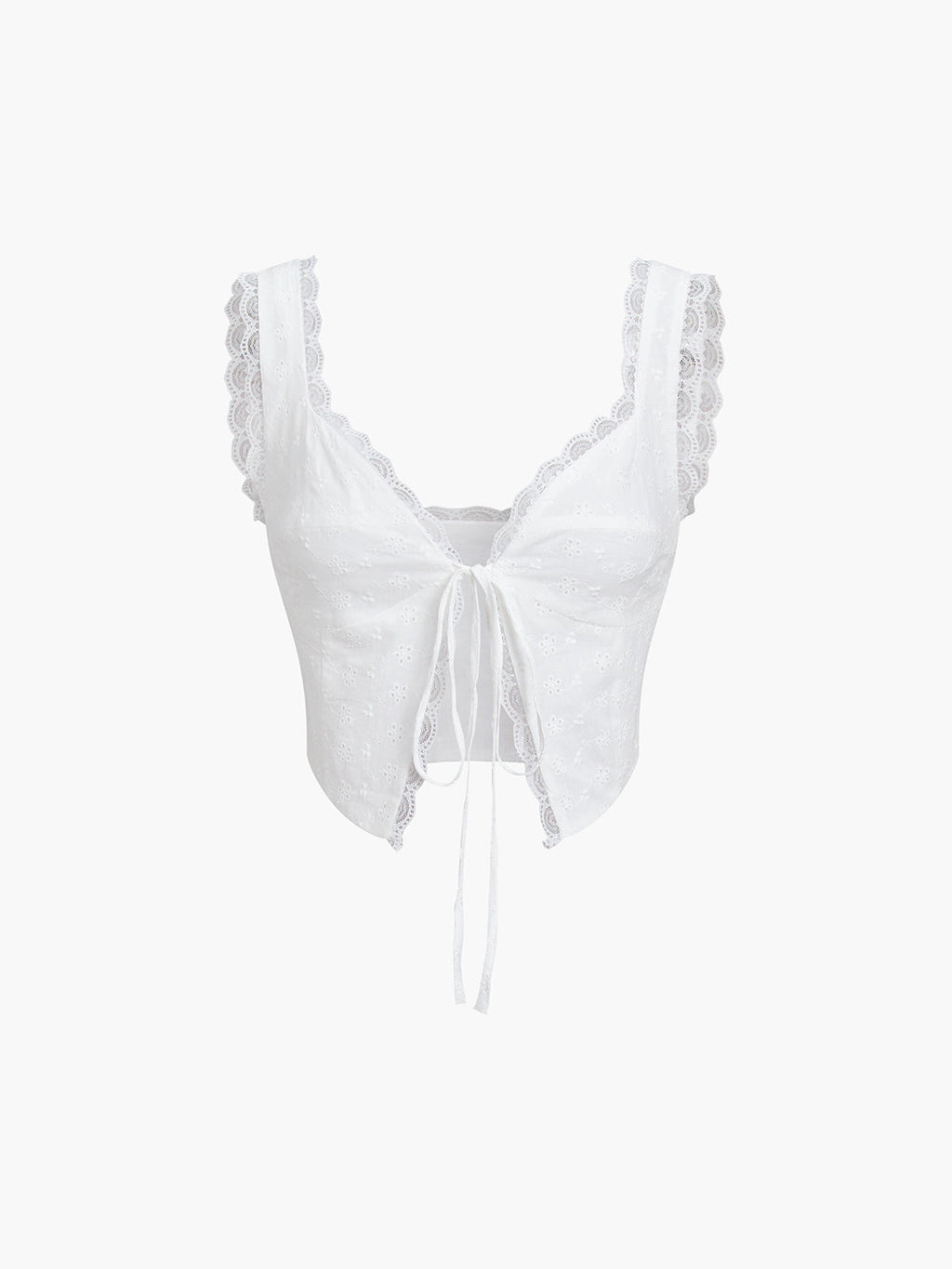 Fly Away Tie Front Eyelet Lace Trim Crop Top for Women, Summer Casual Fashion