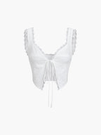 Fly Away Tie Front Eyelet Lace Trim Crop Top for Women, Summer Casual Fashion