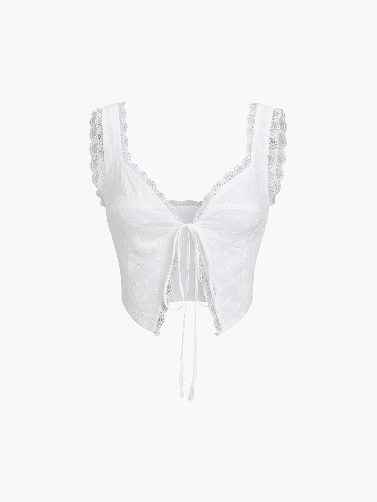 Fly Away Tie Front Eyelet Lace Trim Crop Top for Women, Summer Casual Fashion