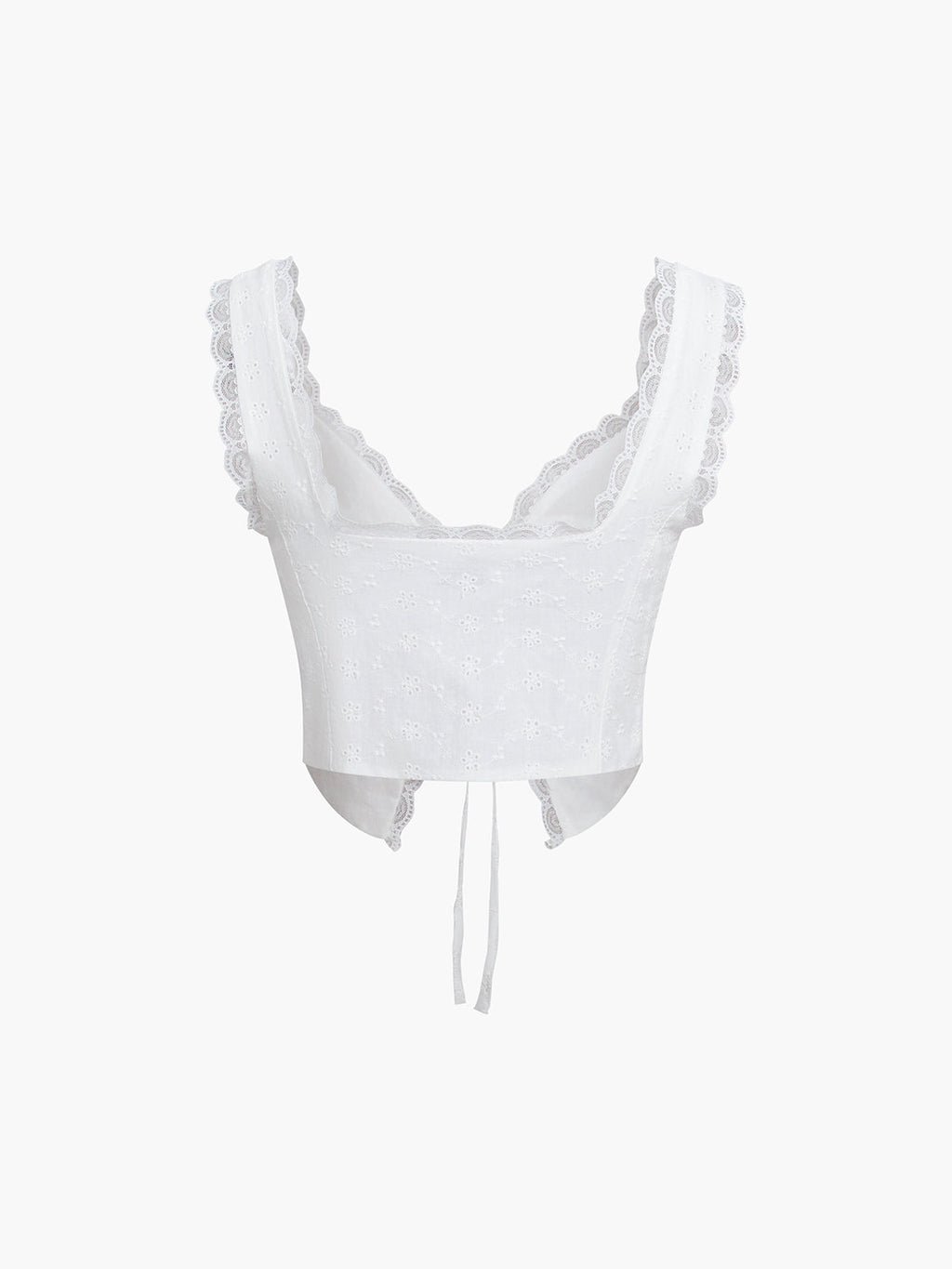 Fly Away Tie Front Eyelet Lace Trim Crop Top for Women, Summer Casual Fashion
