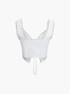 Fly Away Tie Front Eyelet Lace Trim Crop Top for Women, Summer Casual Fashion