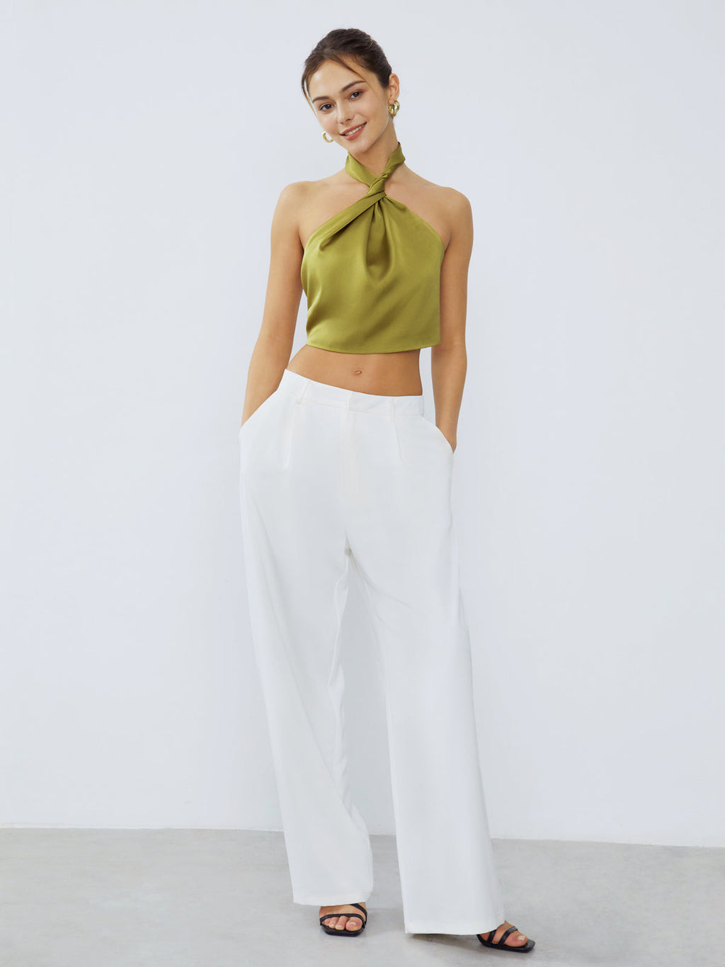 Halter Neck Twist Open Back Satin Crop Top for Women Perfect for Evening Events