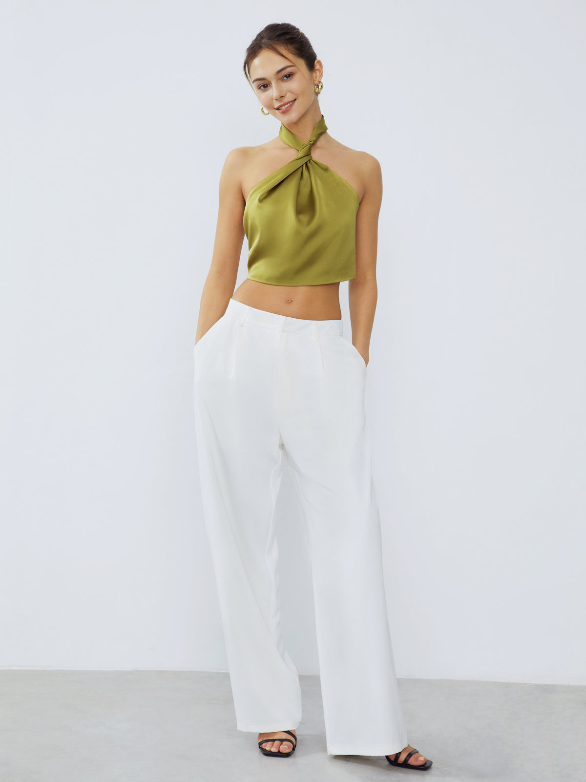 Halter Neck Twist Open Back Satin Crop Top for Women Perfect for Evening Events