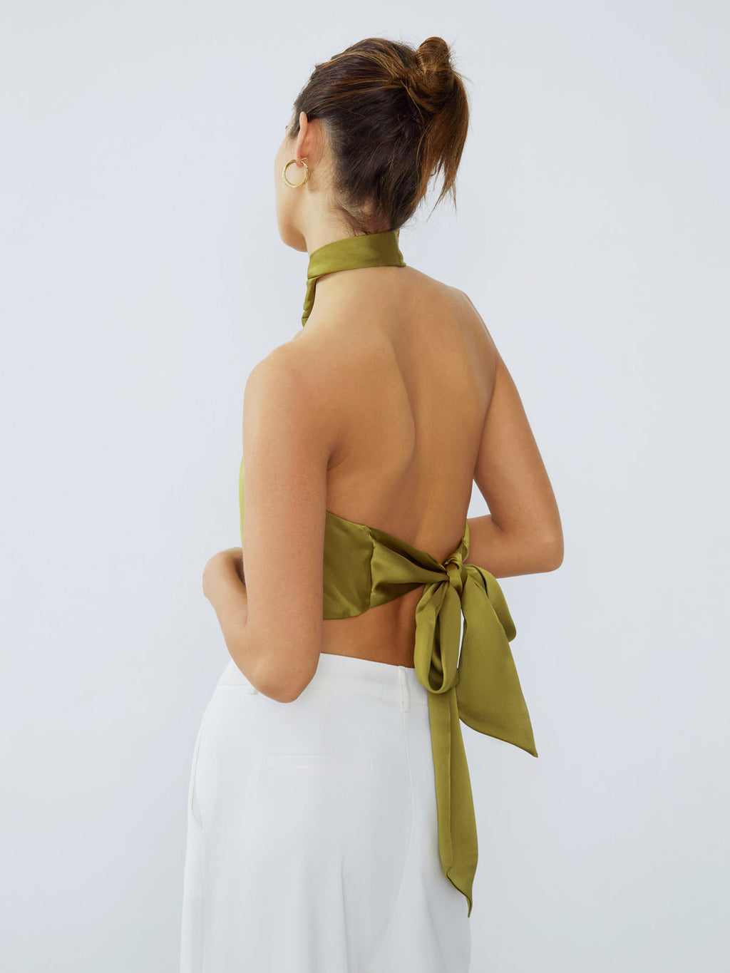 Halter Neck Twist Open Back Satin Crop Top for Women Perfect for Evening Events