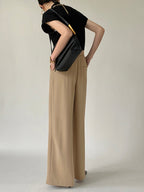 Tie Waist Flowy Wide Leg Dress Pants with High Waistband and Pockets
