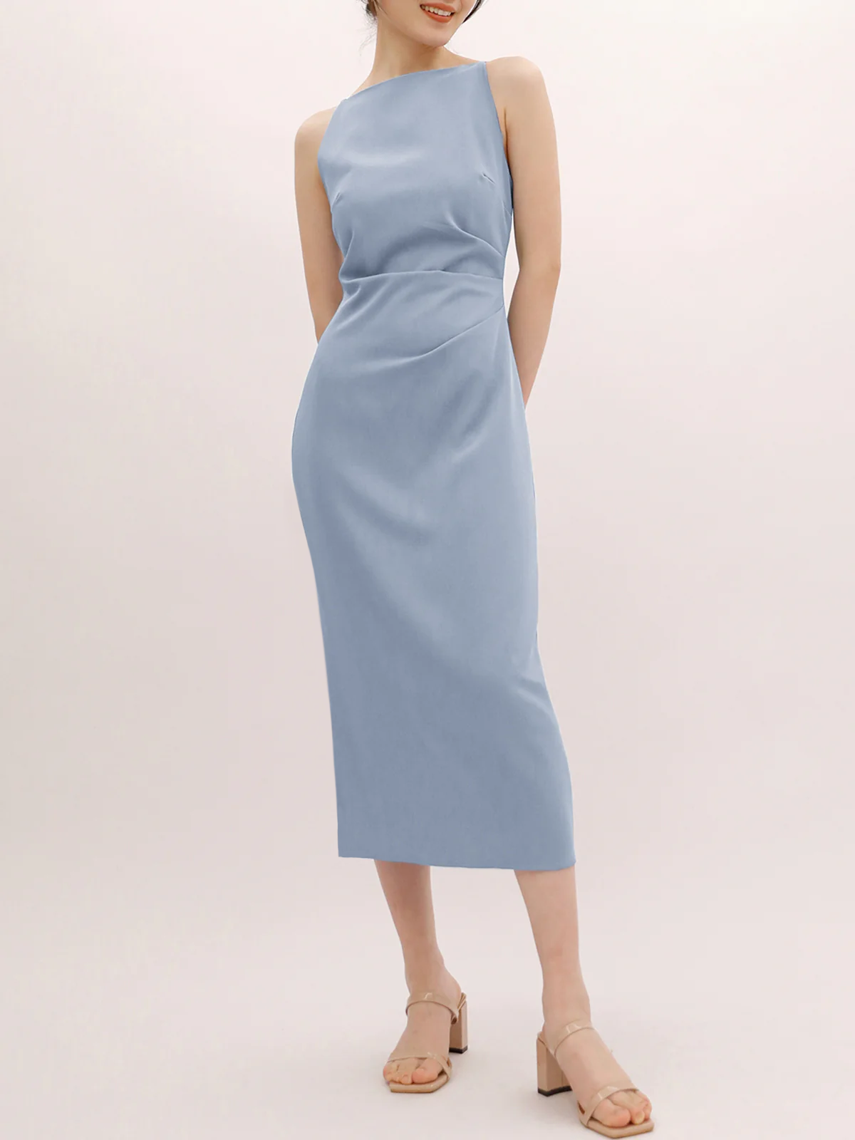 Silent Sea Boat Neck Midi Dress Elegant Lightweight Summer Wear