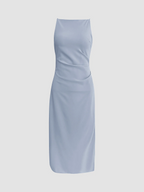 Silent Sea Boat Neck Midi Dress Elegant Lightweight Summer Wear