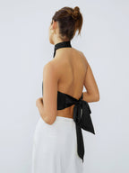Halter Neck Twist Open Back Satin Crop Top for Women Perfect for Evening Events