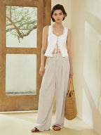 Fly Away Tied Lace Trim Linen Tank Top for Women Summer Casual