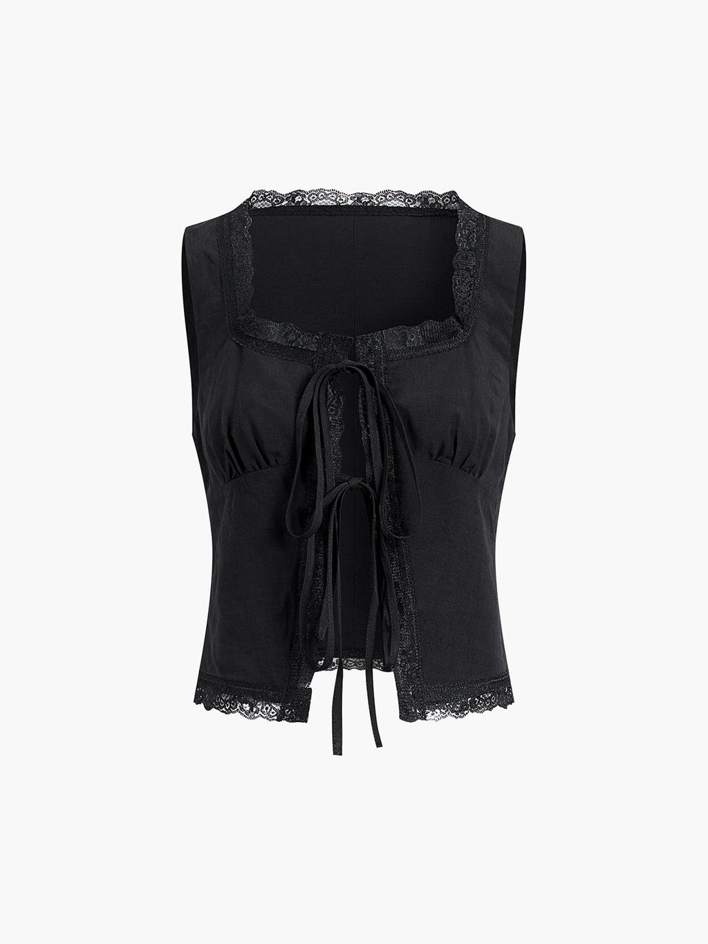 Fly Away Tied Lace Trim Linen Tank Top for Women Summer Casual