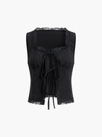 Fly Away Tied Lace Trim Linen Tank Top for Women Summer Casual