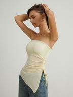 Sheer Drawstring Mesh Cover Up Tube Top with Matching Bottoms