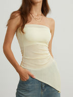 Sheer Drawstring Mesh Cover Up Tube Top with Matching Bottoms