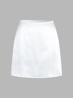 Lace Trim Satin Skirt Set with Matching Top for Women
