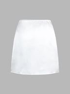 Lace Trim Satin Skirt Set with Matching Top for Women