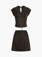 Lace Trim Satin Skirt Set with Matching Top for Women
