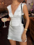 Lace Trim Satin Skirt Set with Matching Top for Women
