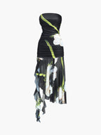 Gardenia Floral Mesh Pleat Tube Midi Dress Elegant Spring Wedding Outfit