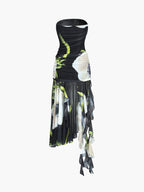 Gardenia Floral Mesh Pleat Tube Midi Dress Elegant Spring Wedding Outfit