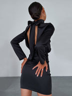 Satin Mock Neck Tie Back Short Dress for Evening Parties