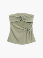 U-Ring Cutout Zippered Tube Top Women's Fashion Crop Top