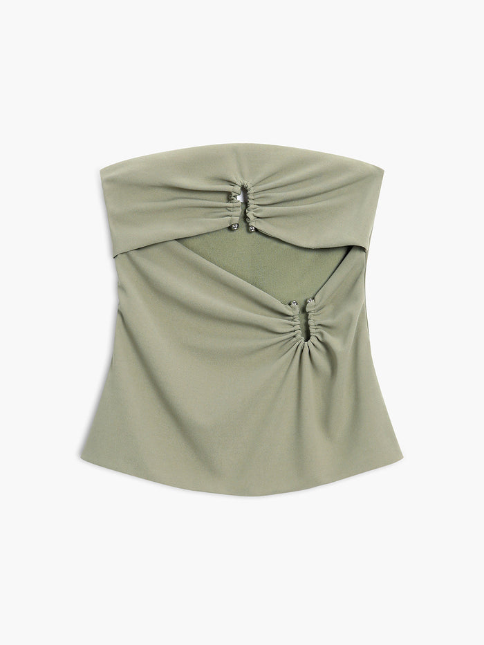 U-Ring Cutout Zippered Tube Top Women's Fashion Crop Top